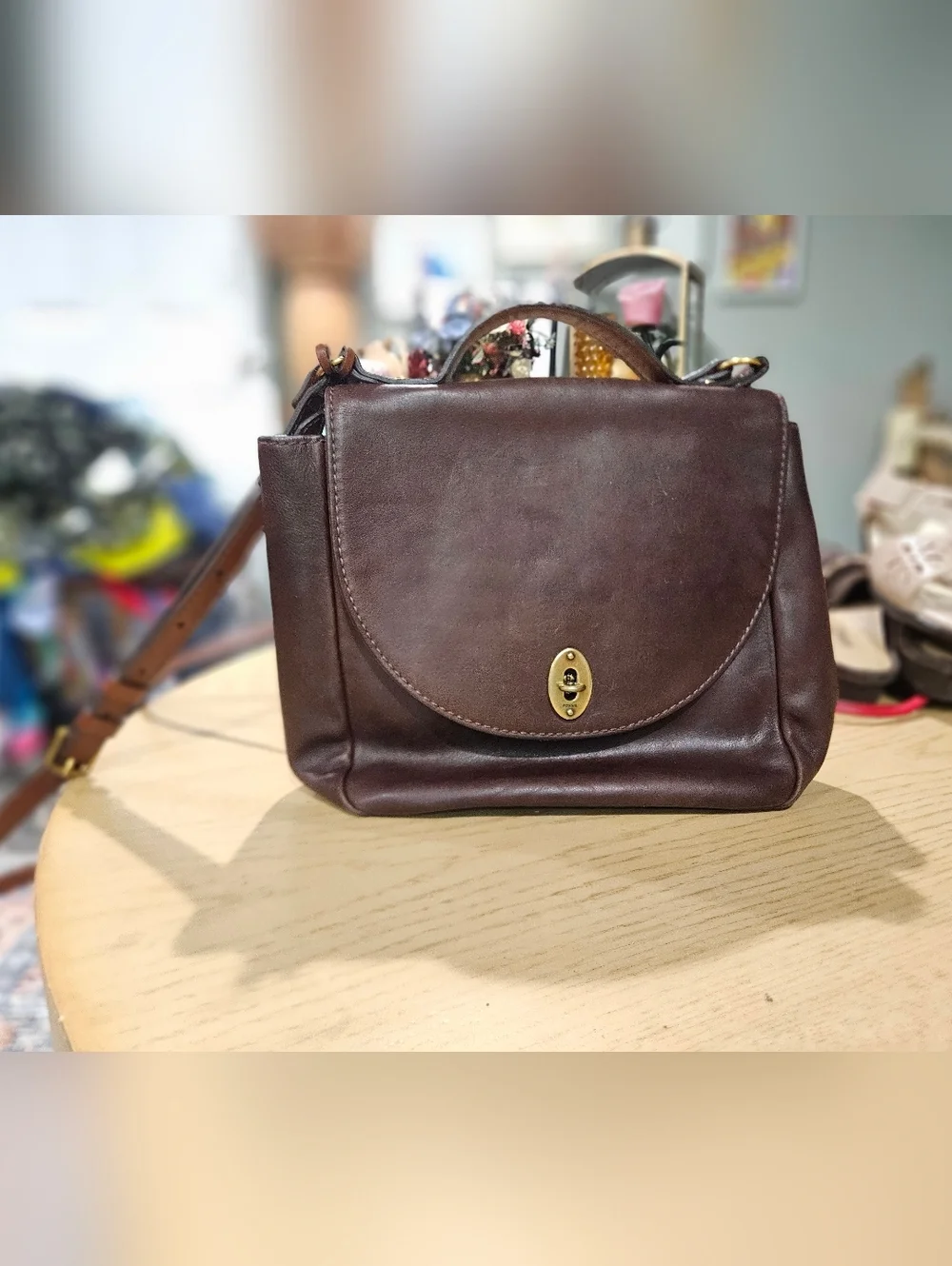 Vintage Fossil Turn Lock Brown Leather Crossbody Satchel Bag—Excellent Condition - Picture 7 of 16